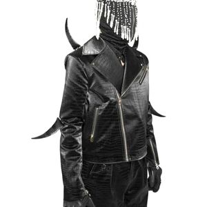 Men's Crocodile Pattern Vegan Leather Jacket with Magnetic Horns -NWT size S